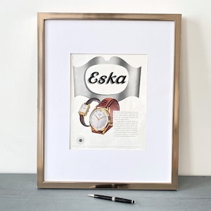 Vintage Swiss Eska Watch Advertisement Print from Vogue Magazine, High Horology Luxury Brand Poster Birthday Gift Idea, Office Wall Decor