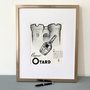 Stampa pubblicitaria originale di metà secolo vintage Otard Cognac, poster retrò di alcolici del 1930, regalo per gli amanti dei cocktail, decorazione da parete per minibar o cucina