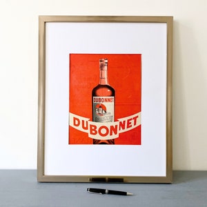 Poster pubblicitario per aperitivo alcolico Dubonnet in stile Art Déco retrò degli anni '50, decorazione da parete per bar vintage francese rosso, regalo per gli amanti dei cocktail