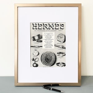 Autentico poster vintage pubblicitario di un orologio di lusso Hermès, regalo per gli amanti del marchio di stilisti, decorazione da parete per il soggiorno, galleria murale unica