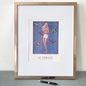 Raro poster pubblicitario di lingerie francese vintage autentico, poster di arredamento per la stanza glamour di metà secolo, decorazione da parete per camera da letto in stile boho, regalo di inaugurazione della casa