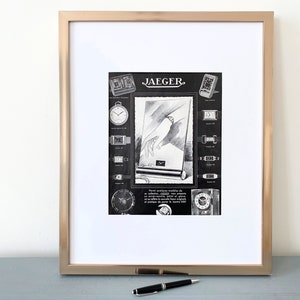 Stampa pubblicitaria autentica vintage dell'orologio Jaeger Lecoultre, pensando a te, regalo per gli amanti del marchio di design, arredamento minimalista e glamour per la stanza