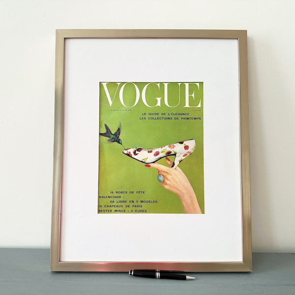 Affiche de couverture Vogue vintage authentique des années 1950, page de magazine originale rare, décoration murale de garde-robe de luxe, idée cadeau d'anniversaire de galerie murale glam