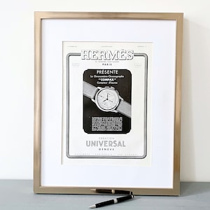 Raro poster pubblicitario vintage di un orologio francese Hermes, poster unico di un marchio di lusso, regalo per gli amanti di Hermes, decorazione da parete in stile francese, decorazione per la casa glamour