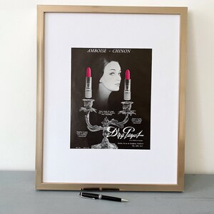 Rara stampa autentica del rossetto rosso Payot della rivista Vogue, pubblicità vintage di trucchi, arte da parete per il bagno glamour, regalo retrò unico per lei