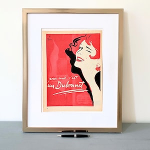 Manifesto pubblicitario autentico dell'aperitivo Dubonnet vintage di René Gruau, poster di metà secolo, decorazione da parete per alcolici, regalo retrò per gli amanti dei cocktail, spedizione veloce.