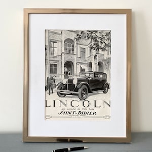 Stampa pubblicitaria di auto d'epoca Lincoln, rara e autentica, con disegno di supercar, poster da parete per garage o caverna maschile, regalo per fidanzato o amanti delle auto.