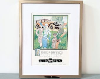 Impresión original de un anuncio clásico de Lincoln de la década de 1930: póster de arte mural de garaje de mediados de siglo