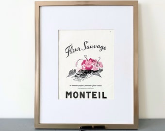 Original 1950s Vintage French Perfume Ad Print: Vogue Magazine Wall Decor