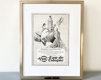 Original 1920s Vintage 4711 Cologne Perfume Ad Print: French Paris Women Illustration Poster