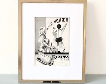 Rare Vintage French Chocolate Advertisement Poster, Funny Kids Wall Art Kitchen Wall Decor Ready to Frame Gift for Gourmand/ Chocolate Lover