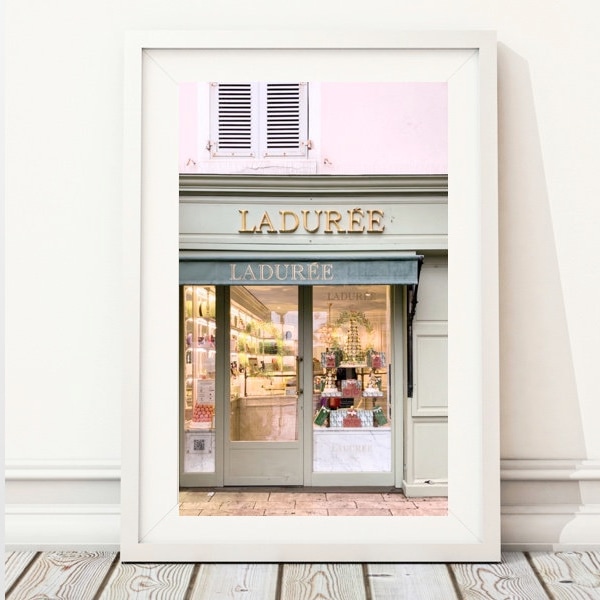 Laduree Saint Tropez, Chocolate Shop Art, Paris Wall Art, Laduree Door Photo, French Bakery Poster, Macarons Shop, Romantic Kitchen Art