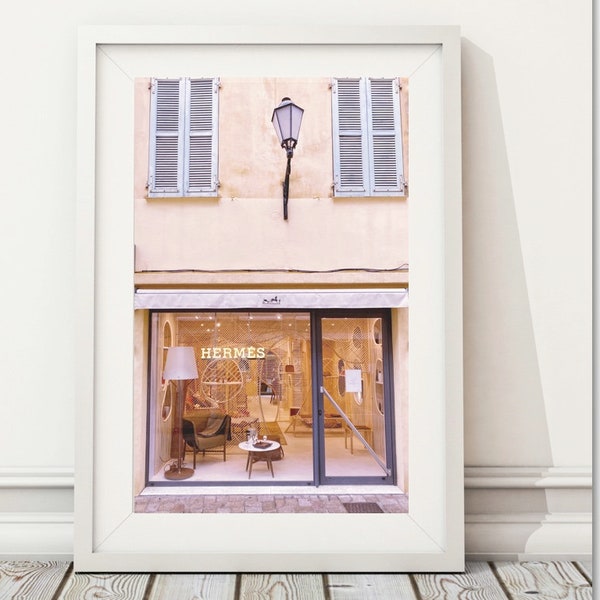 Hermes Storefront, St Tropez Boutique, Store Sign Photo, Cote d'Azur Poster, Glam Wall Art, Street Light Print Glam Gift for Her Photography