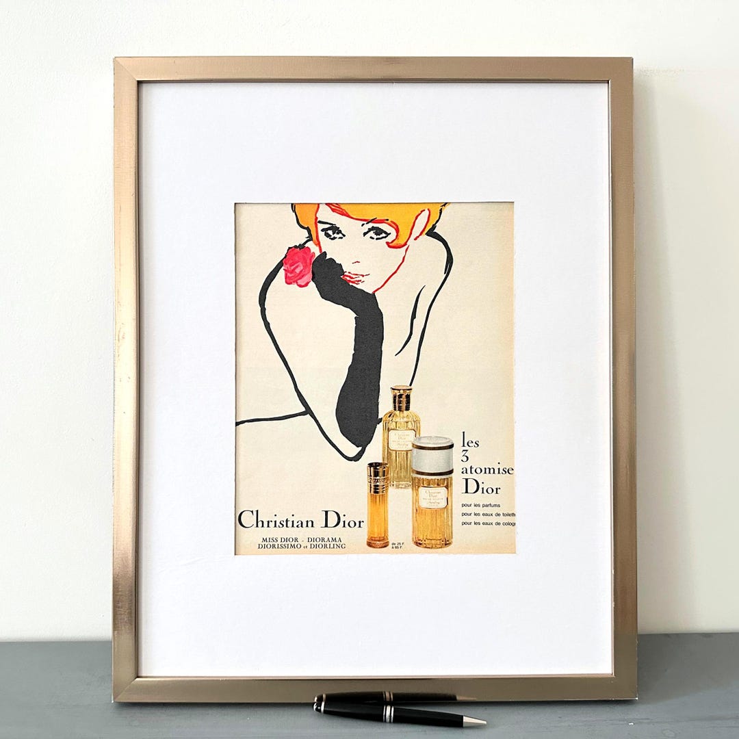 Original 1960s Vintage Dior Perfume Ad Print by Rene Gruau: Paris