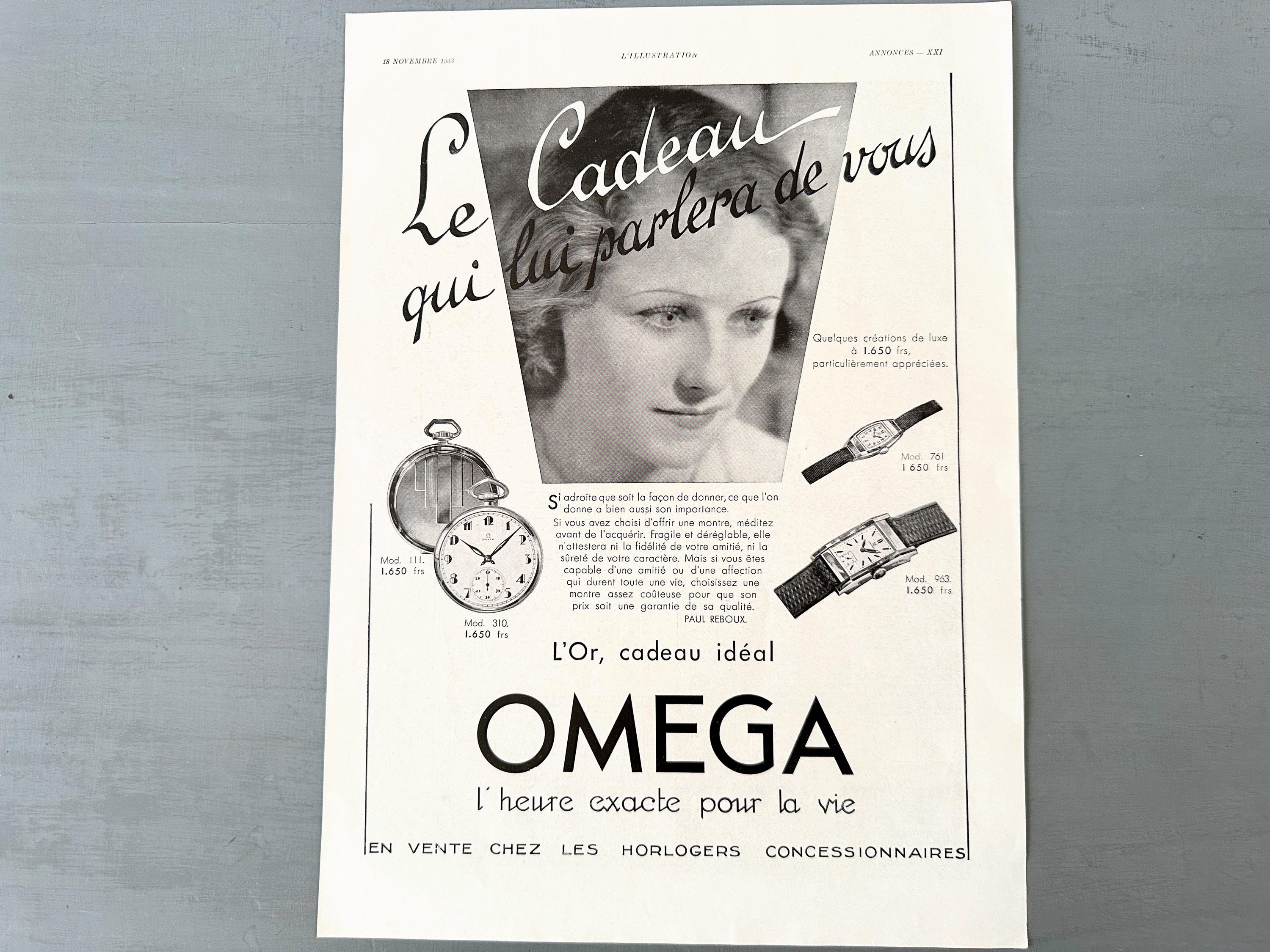 Original 1930s Vintage Omega Watch Ad Poster: Rare French Print