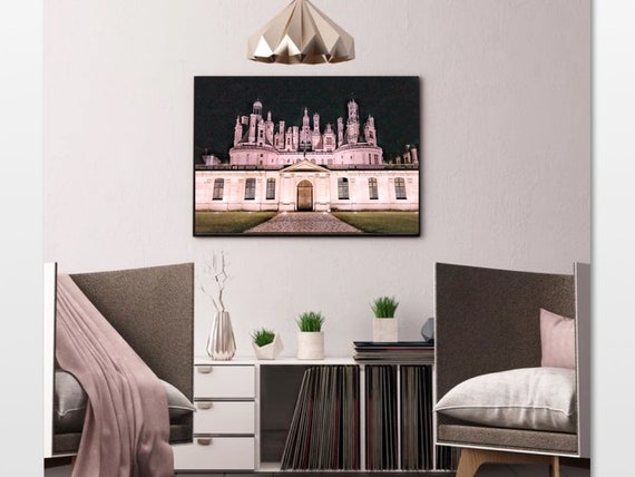 Night Castle Print Chambord Palace French Chateau Instant Download France Architecture Blush Pink Castle Renaissance Art Architectural Photo