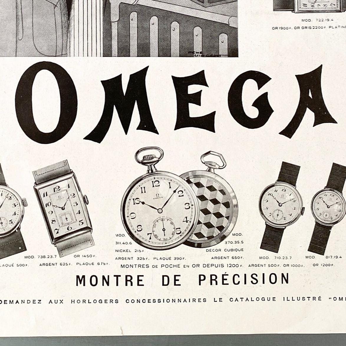 Original 1920s Vintage Omega Watch Ad Print: Authentic French