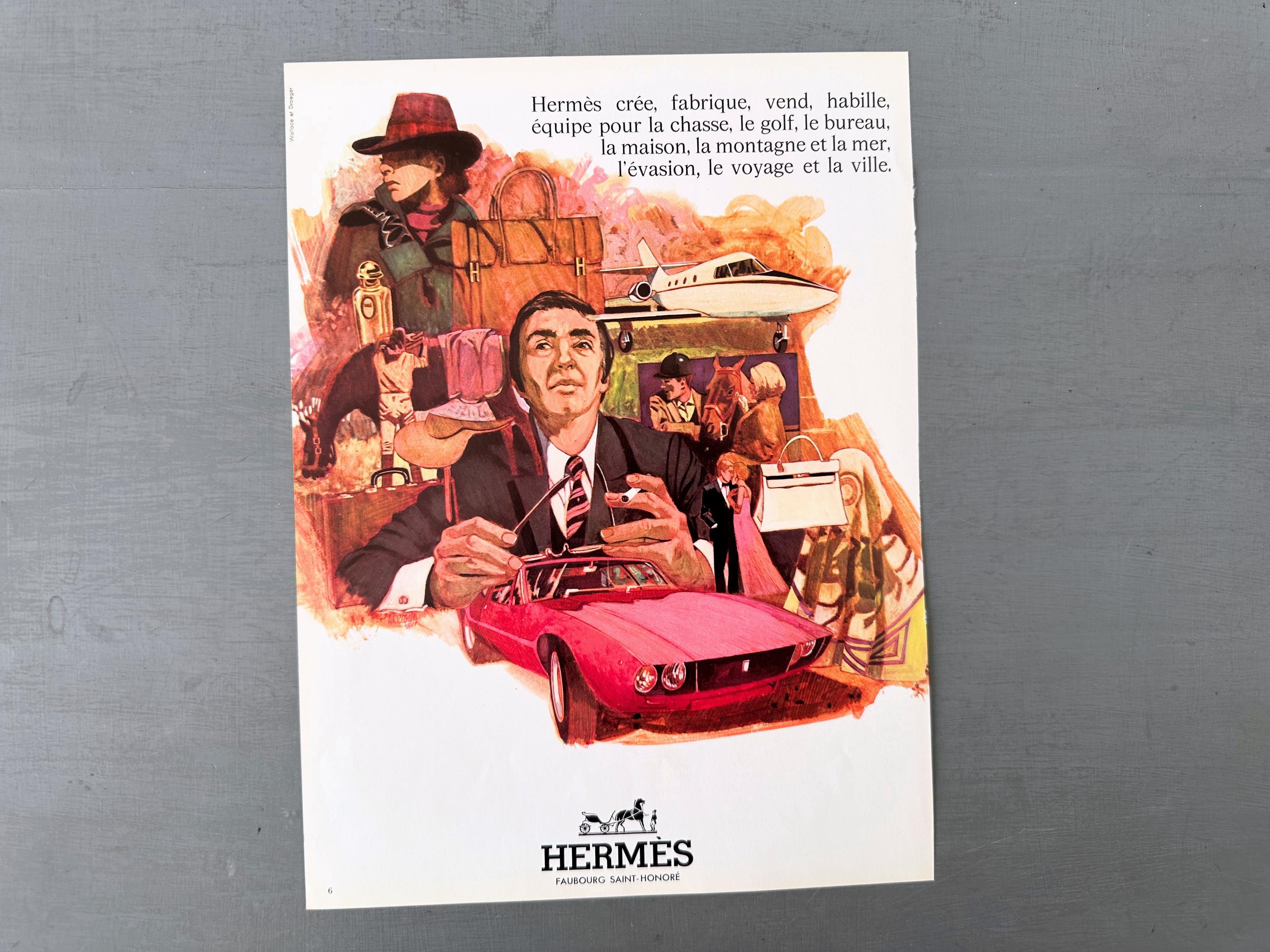 Original 1970s French Vintage Hermes Ad Print: Elegant Kelly Bag