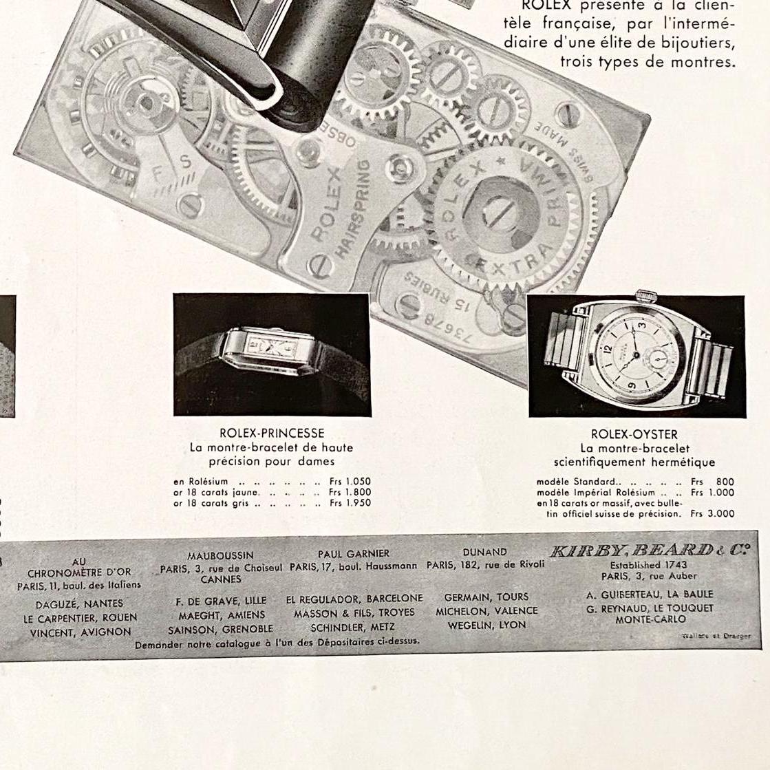 Original 1930s Vintage Rolex Watch Ad Poster: Mid Century Swiss