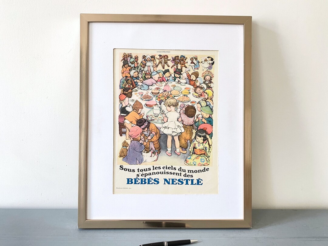 Original French Vintage Nestle Kids Poster, Nostalgia Home Decor for