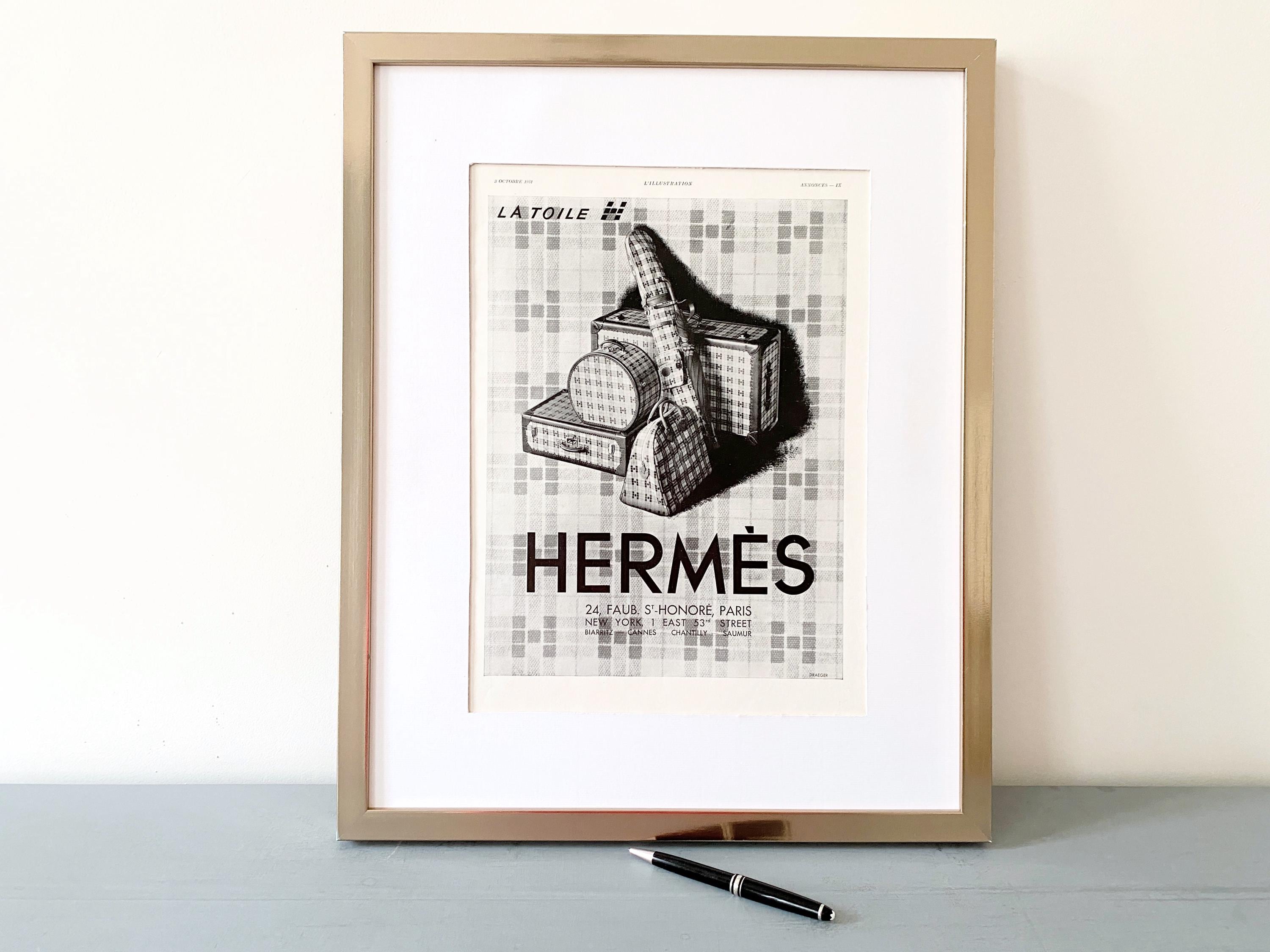 Original 1930s Vintage Hermes Bag Ad Print: French Art Deco Golf