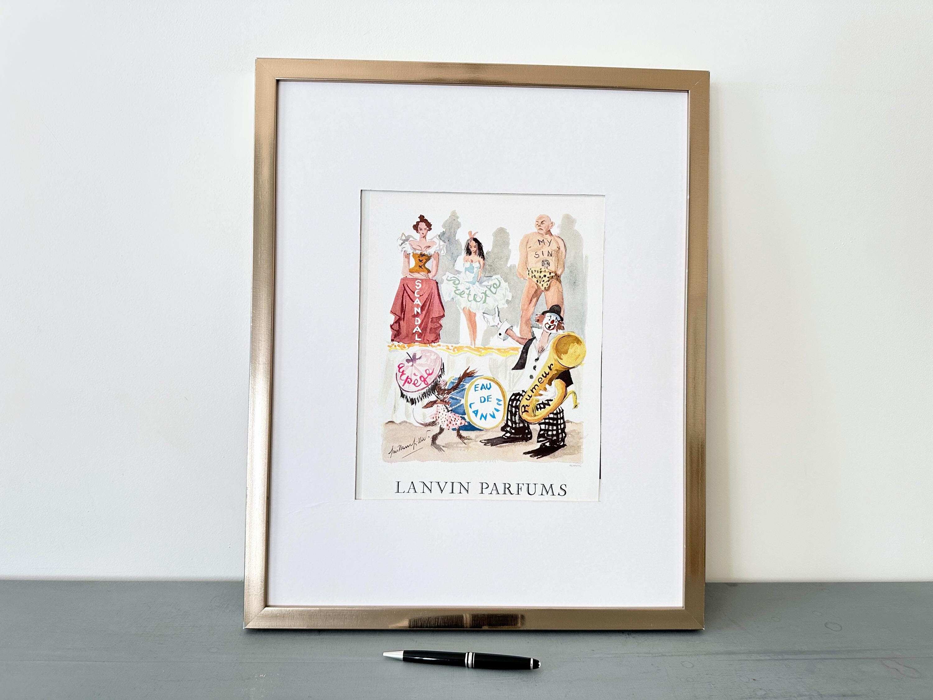 Vintage Lanvin-parfumadvertentieafdruk: gesigneerde Guillaume Gillet, Parijse muurkunst