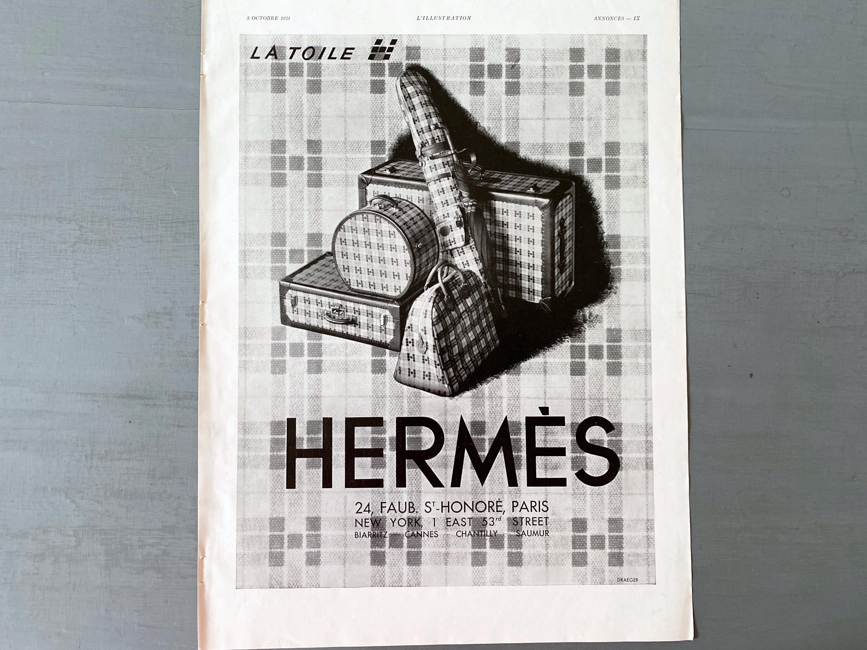 Original 1930s Vintage Hermes Bag Ad Print: French Art Deco Golf
