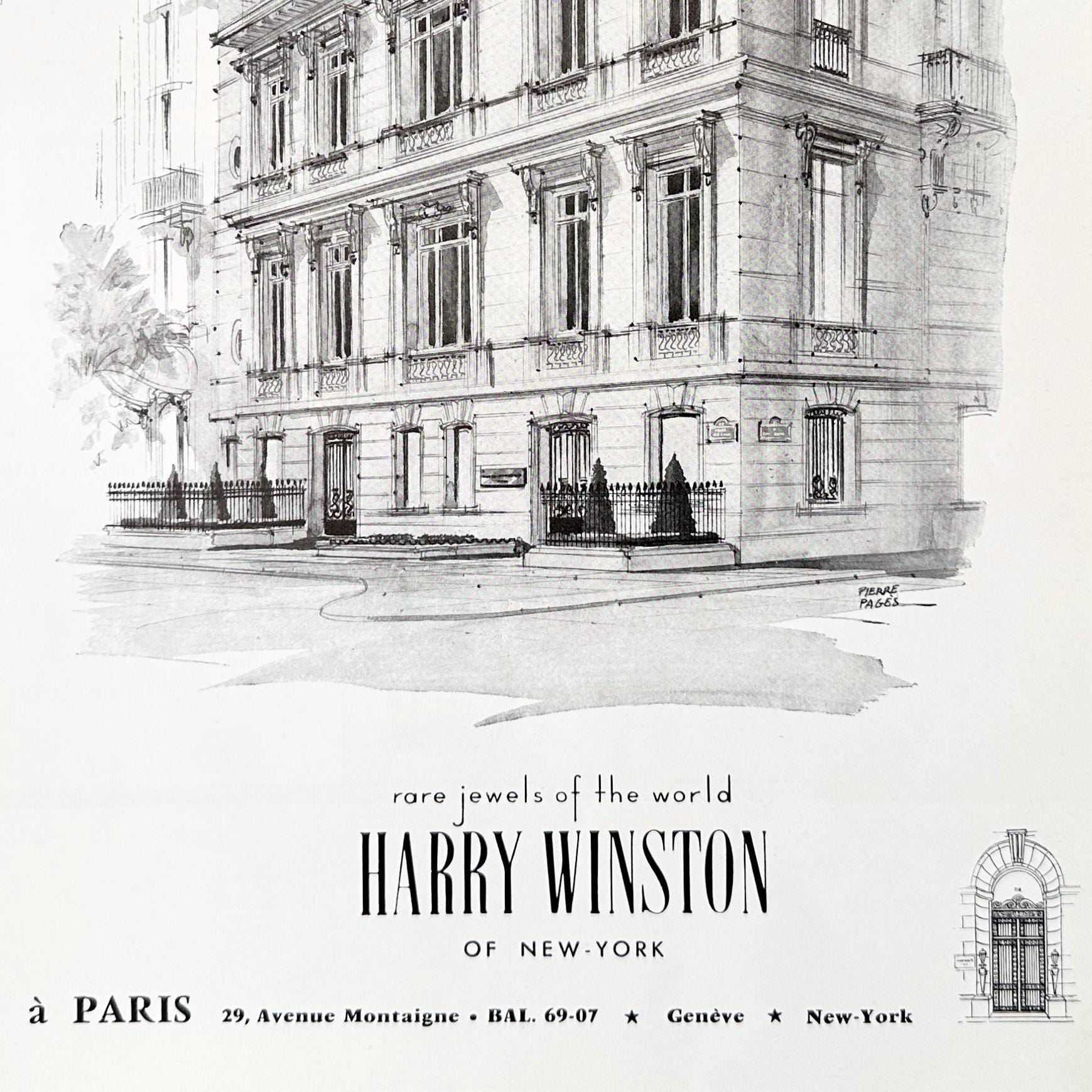 Original 1960s Vintage Harry Winston Ad Poster: Signed Pierre