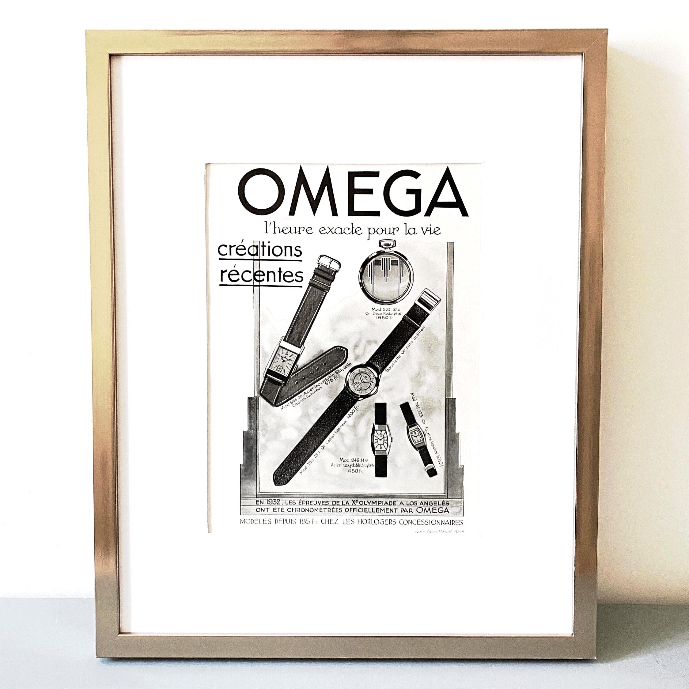 Rare Authentic French Vintage Swiss Watch Omega Advertisement Poster, Unique Office Gift for Boss or Watch Collector Gift, Man cave Wall Art