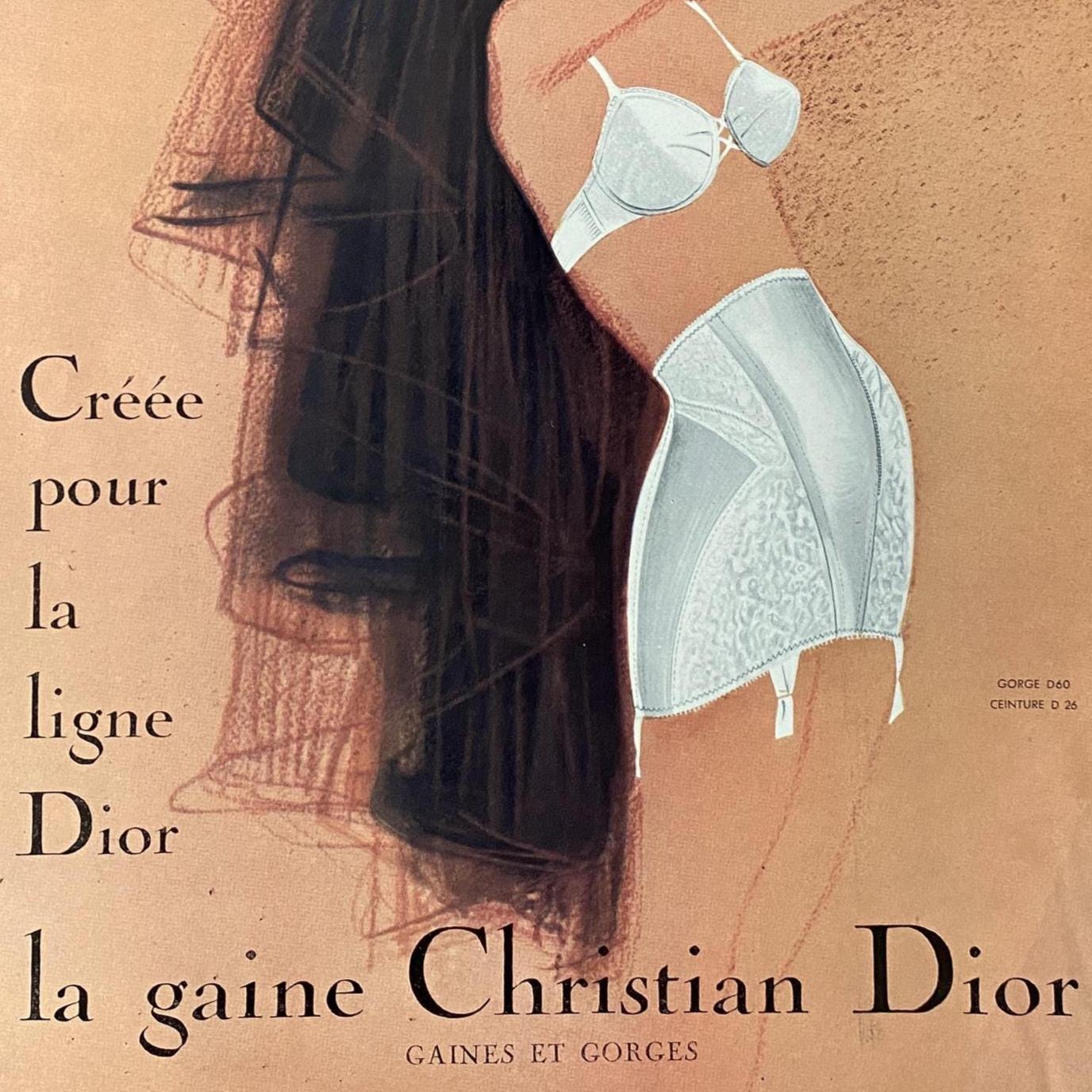 Original 1950s Vintage Dior Lingerie Ad Print by Rene Gruau