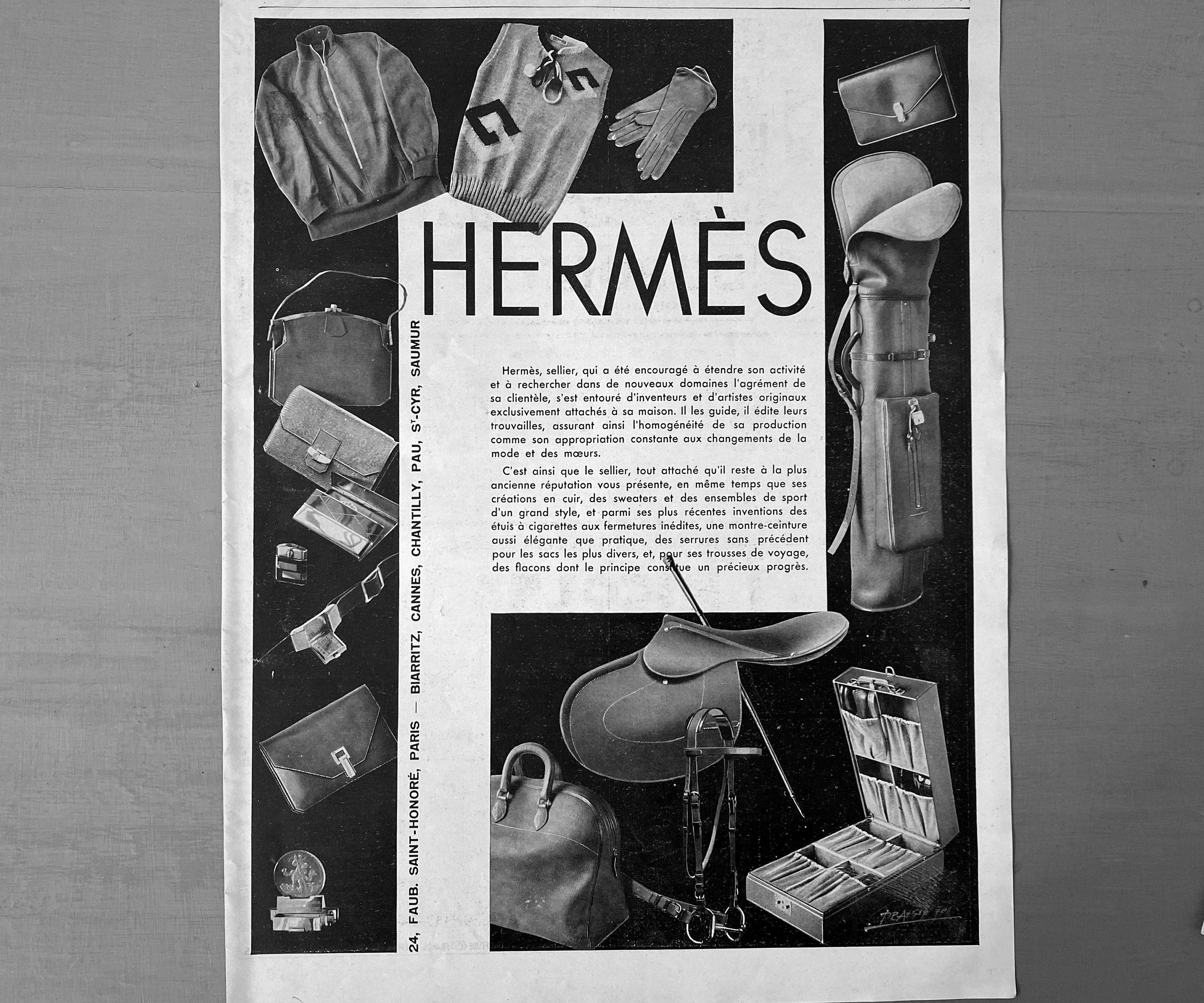 1949 Mid-Century French Hermes Handbag Advertisement Print, Matted
