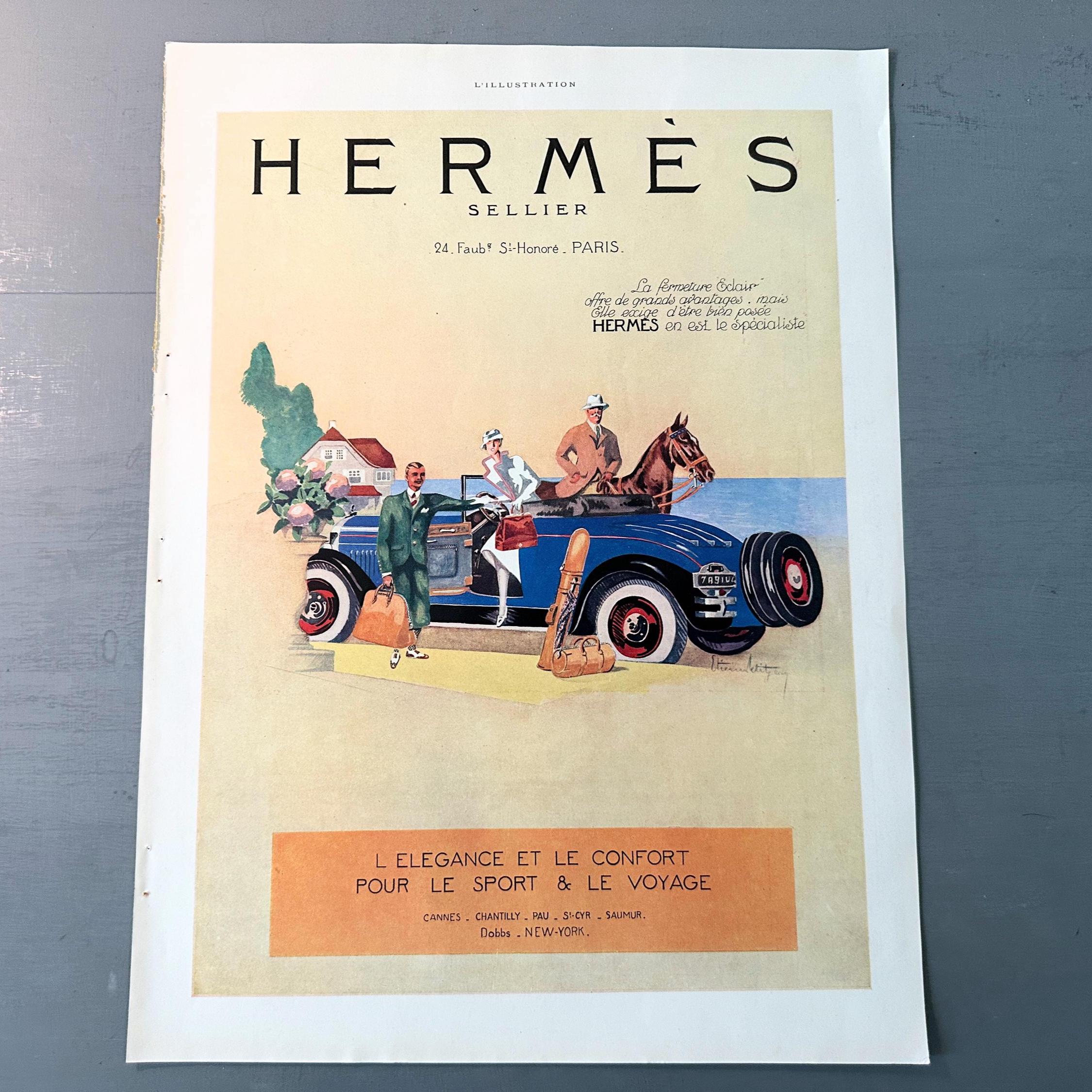希少な1920年代のヴィンテージエルメスのスポーツと旅行の広告ポスター