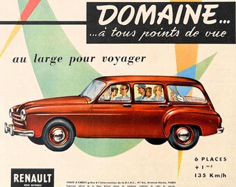 本物の1950年代ヴィンテージルノー車広告ポスター：スーパーカーの絵