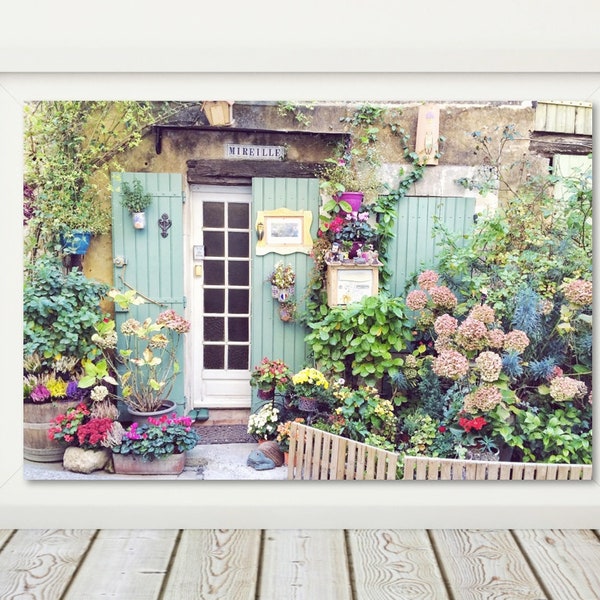 French Village Art, Rustic Door Print, French Countryside, Door Photography, Cottage Garden, French Scene, Provence Village, Rustic Garden