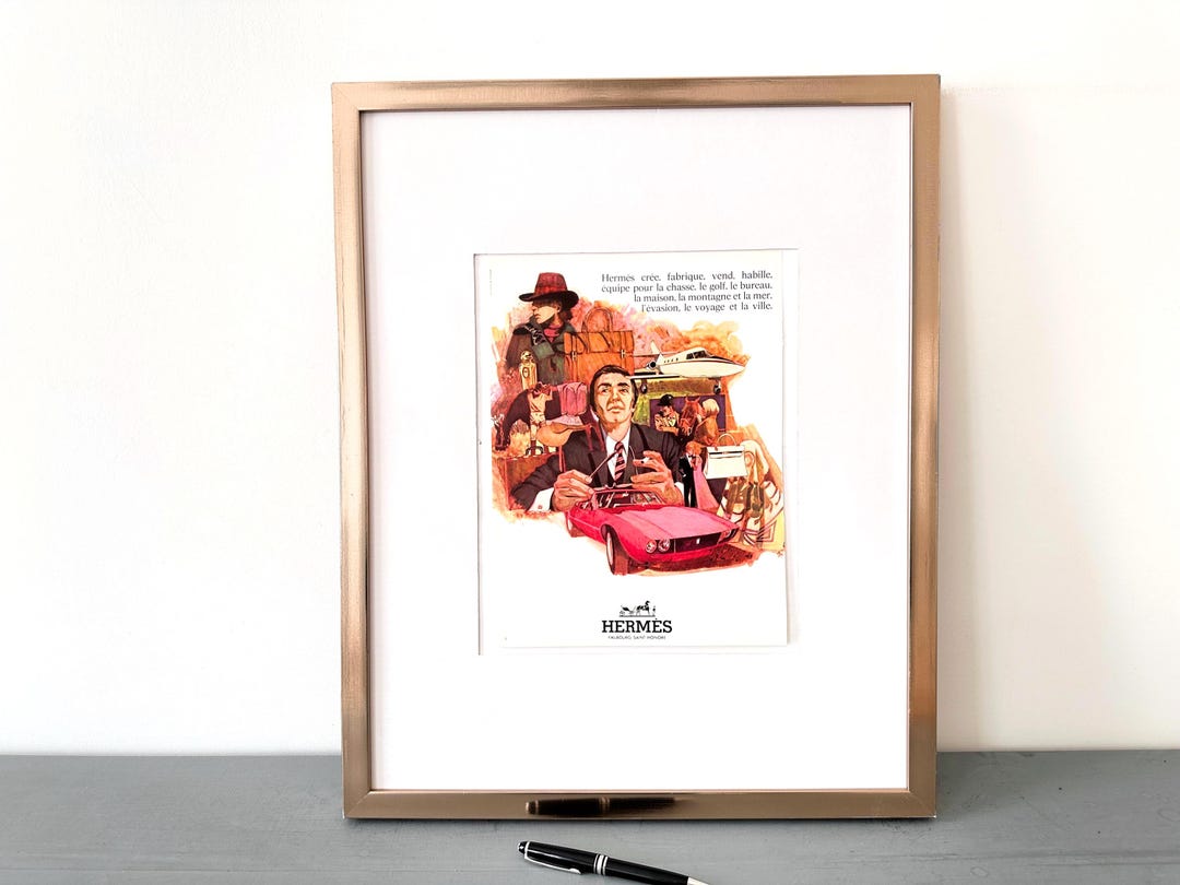 HERMES アートプリント エルメス ヴィンテージ広告（額装）　ケリー Original 1970s French Vintage Hermes Ad Print: Luxury Travel