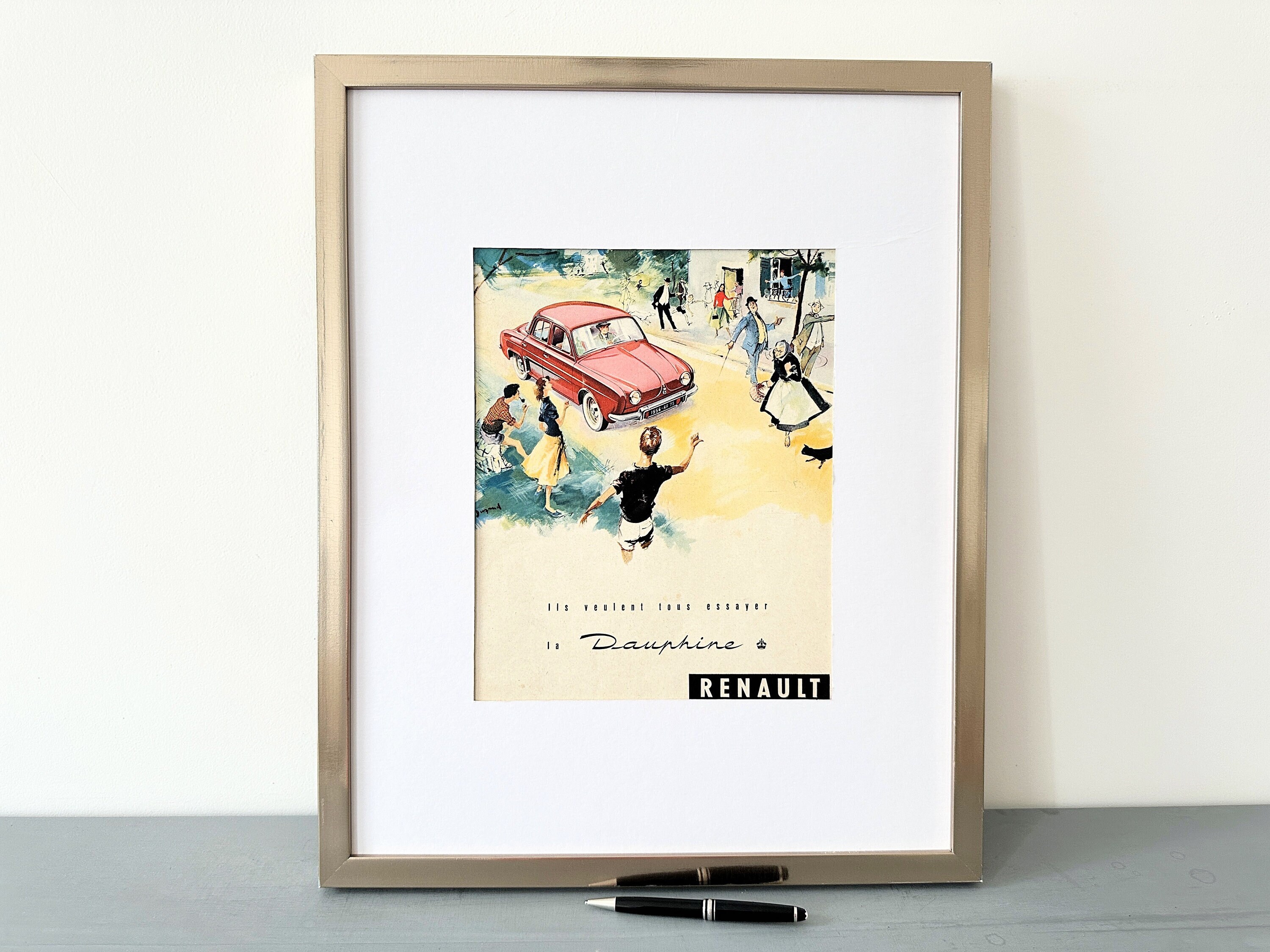 RENAULT 1950年代モデル ヴィンテージ広告 Original 1950s Vintage Renault Advertisement Print: French Car