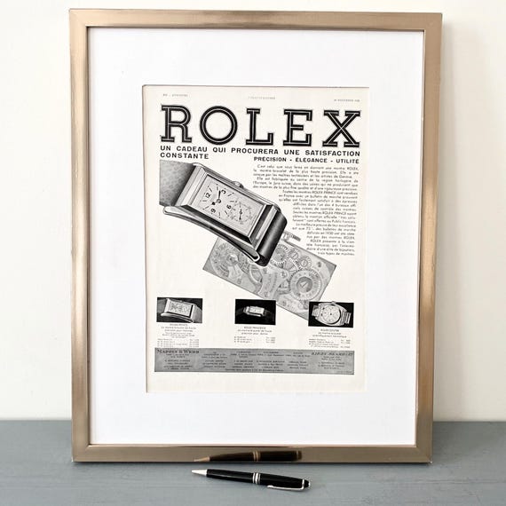 Original 1930s Vintage Rolex Watch Ad Poster: Mid Century Swiss