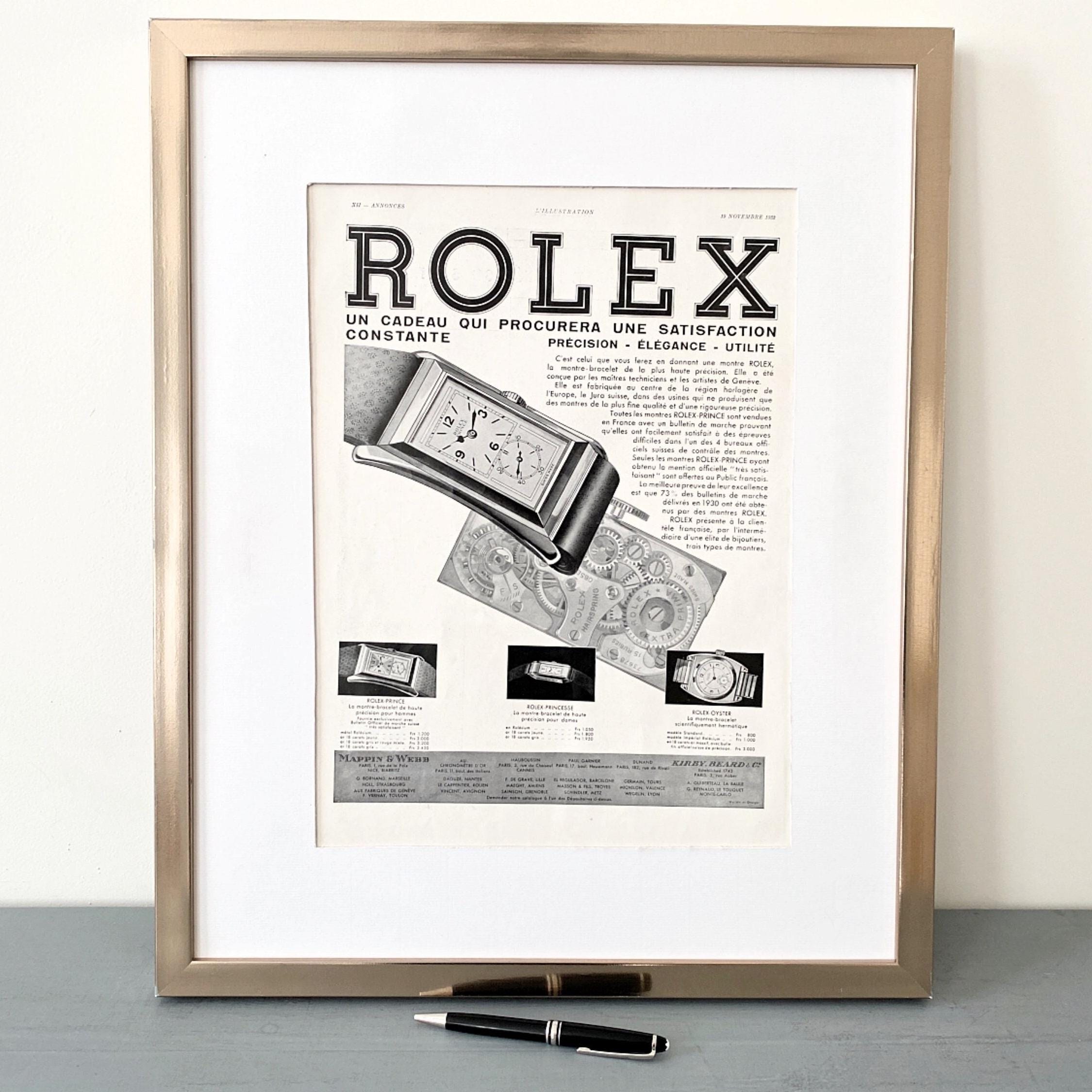 Original 1930s Vintage Rolex Watch Ad Poster: Mid Century Swiss