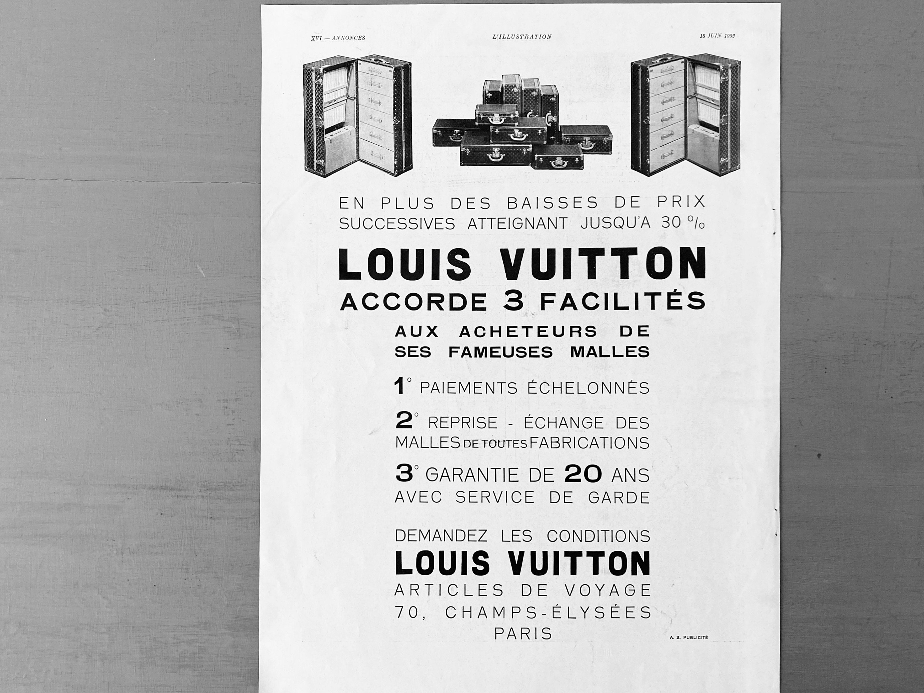 Framed 1930s Original French Louis Vuitton Luggage Print Ads