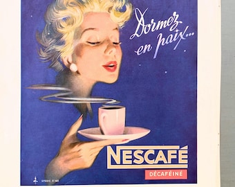 60年代 COFUME コーヒードリップ 美女 パネルポスター 昭和 当時物 1950年代のオリジナルヴィンテージネスカフェ広告プリント：コーヒーを