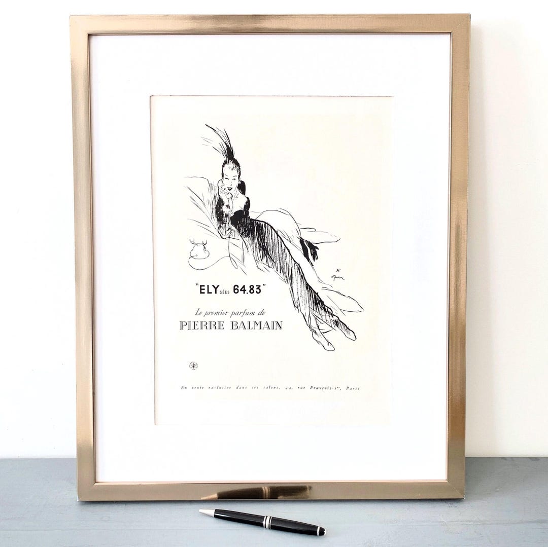 Original 1950s Vintage Balmain Perfume Ad Print: Rene Gruau Vogue Mid ...