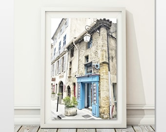 French Street Photo, Blue Door Wall Art, Provence Gallery, Printable Wall Art, France Travel Print, Rustic Streetlight, Europe Travel Print