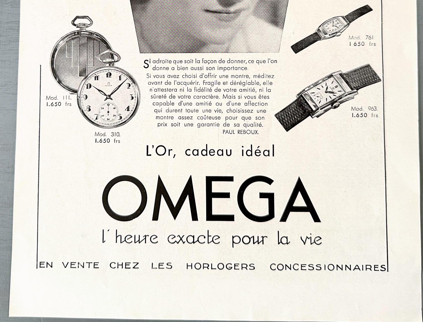 Original 1930s Vintage Omega Watch Ad Poster: Rare French Print