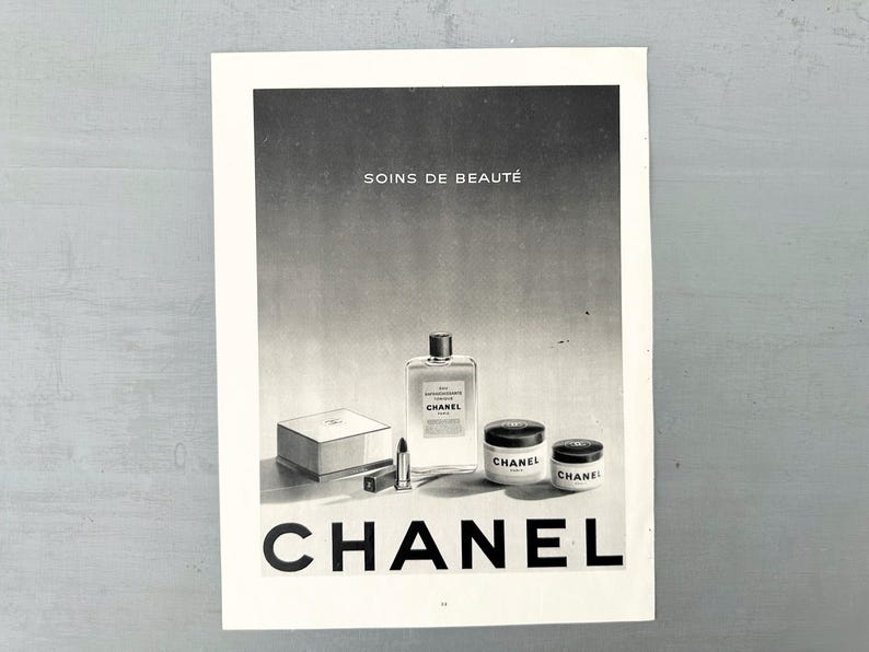 Impresión original de un anuncio francés vintage de Chanel Beauty de la década de 1940: página auténtica de una revista antigua. imagen 3