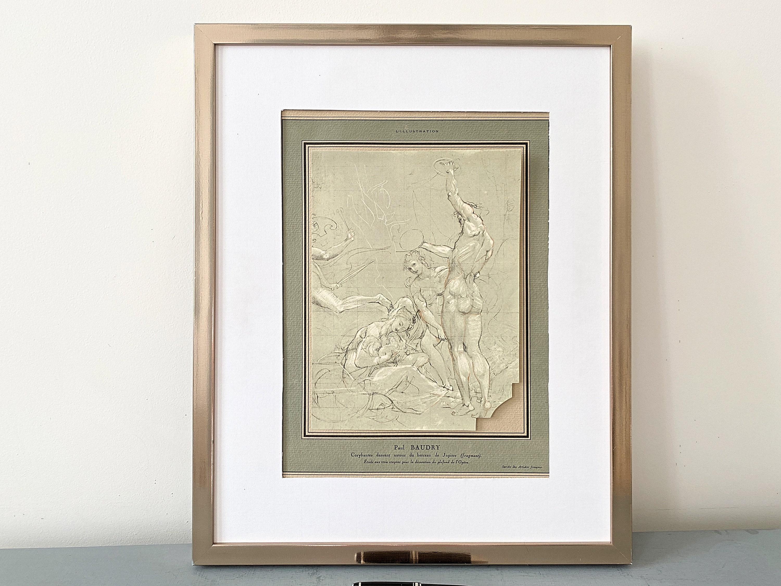 Rare Authentic French Vintage Classic Nude Drawing by Paul Baudry