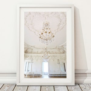 Versailles Chandelier, Paris Decor Photo, Glam Wall Art, French Photography, White Chateau, Glamour Wall Art, Glam Home Decor, Glam Room Art