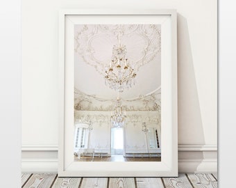 Versailles Chandelier, Paris Decor Photo, Glam Wall Art, French Photography, White Chateau, Glamour Wall Art, Glam Home Decor, Glam Room Art