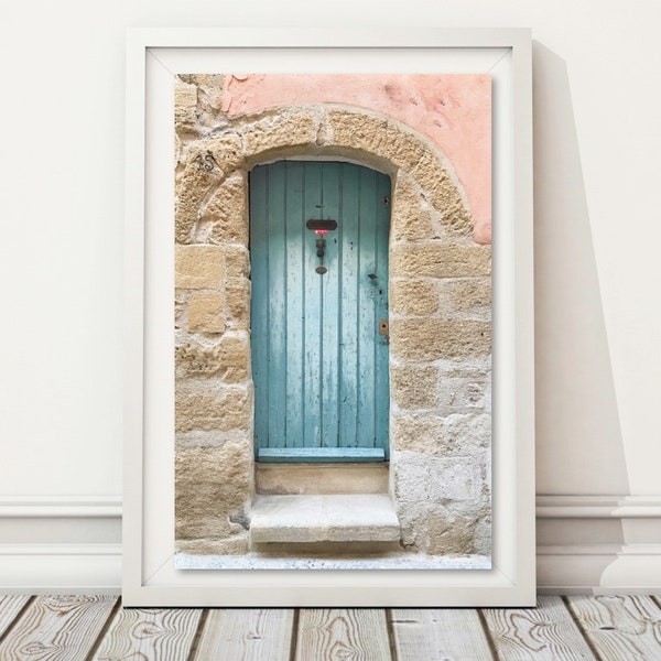 Teal Door Photography Instant Download Print, Turquoise and Blush Architecture Detail Provence Photography, France Travel Francophile Gift