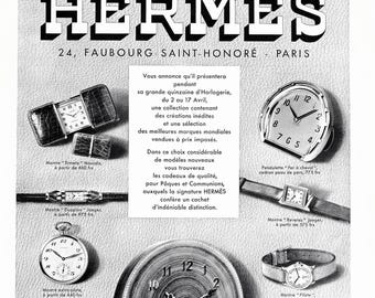 Original 1930s Vintage Hermes Watch Ad Poster: Authentic Glamour