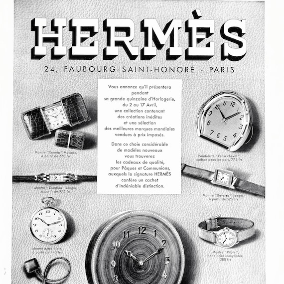 1930年代のオリジナルヴィンテージエルメス腕時計広告ポスター：本物の